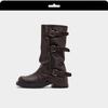Thick-soled Belt Buckle Pleated Medium Boots Women's 2025 Autumn and Summer New Western Cowboy Short Boots Martin Boots Pant Tube Boots