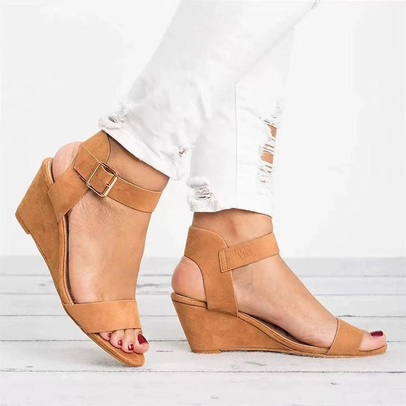 Spring and Summer Footwear Plus Size Fishmouth High-heeled Platform Sandals Wedge Buckle Women's Shoes