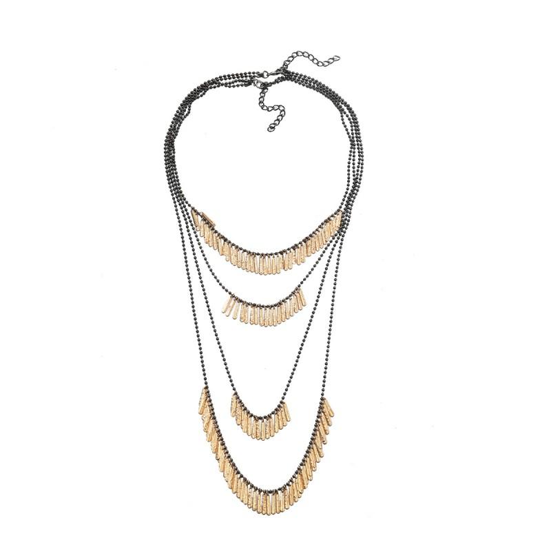 Womens Oversized Handmade Beaded Alloy Leaf Pendant Necklace Gold Tone Fashion Statement Jewelry 2025 Gold