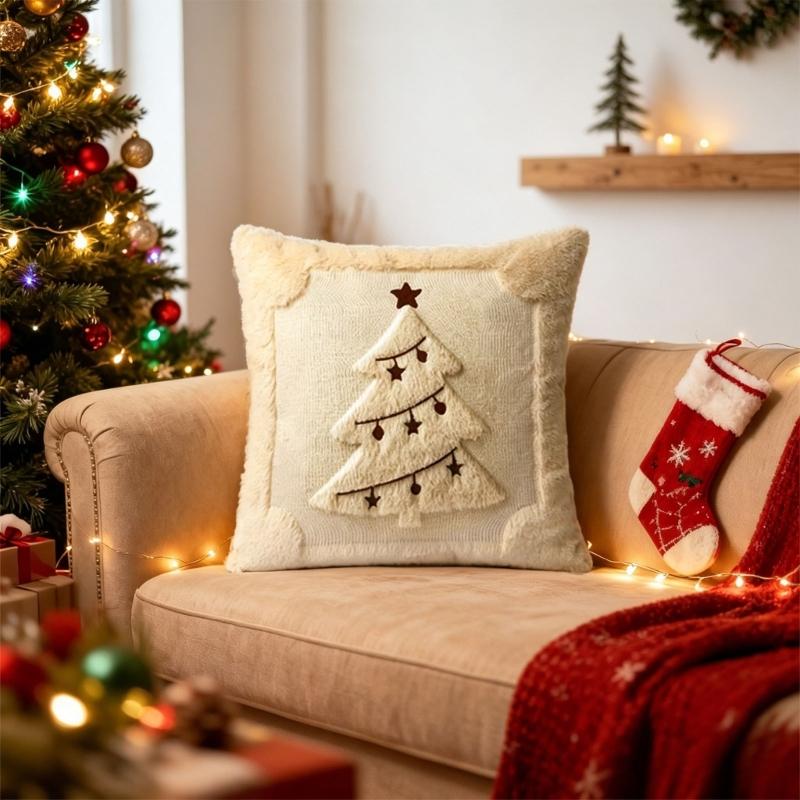 Bedroom Chair Accent Pillow Cover for Sofa Couch Use, Soft Christmas Throw Pillowcase 45cm/17.7inch Indoor Style