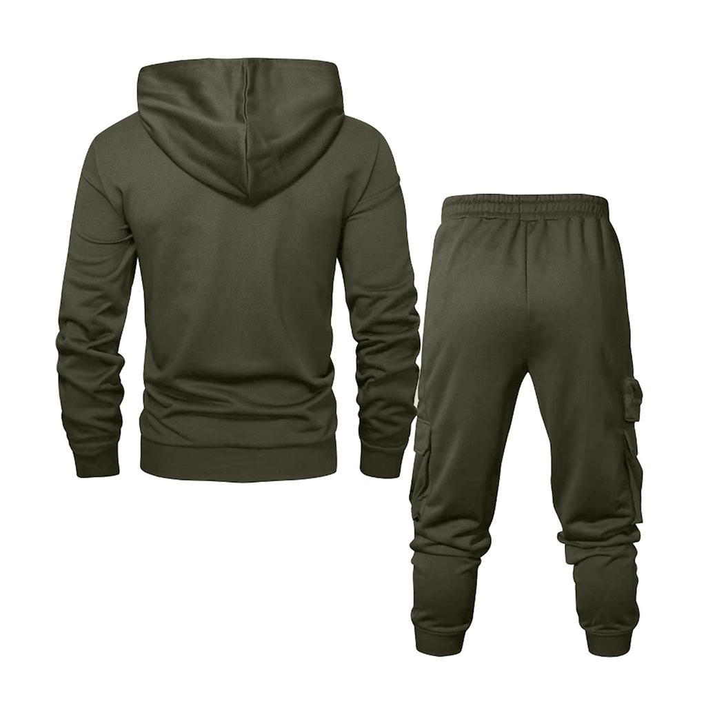 Traje de Sudadera con Capucha y Pantalón de Chándal de Color Sólido para Hombre Traje Casual Deportivo para Hombre con Múltiples Bolsillos