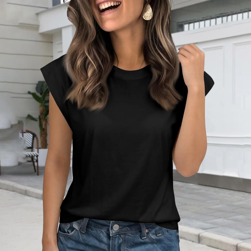 Fashionable Women's Loose Round Neck Short Sleeved T-shirt   Color Top Vest For Women