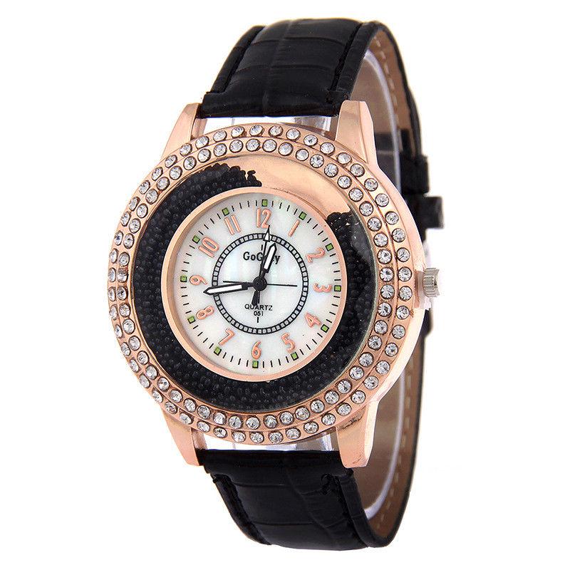 Watch With Quartz Rhinestones Faux Leather Strap Rolling Ball Round Women Dial