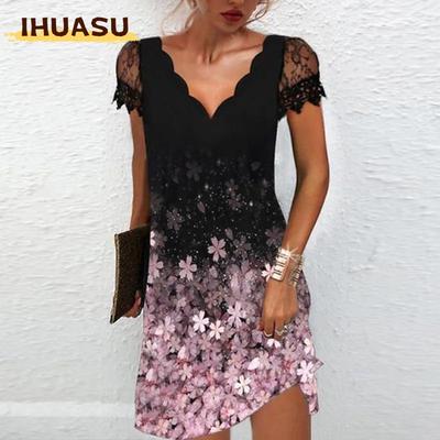 Women's Fashion Summer Spring  V-Neck Short Sleeve Casual Dresses