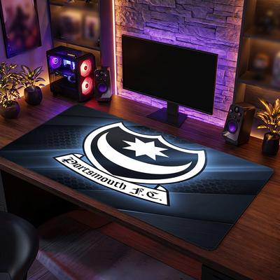 Portsmouth FC Theme Pattern Mouse Pad, Soccer Logo Design XXL Gaming Desk Mat Non-Slip Computer Mouse Pad