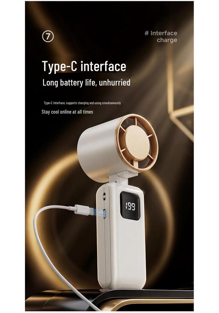 2026 High-Speed USB Rechargeable Mini Handheld Foldable Fan with Digital Display and Lanyard