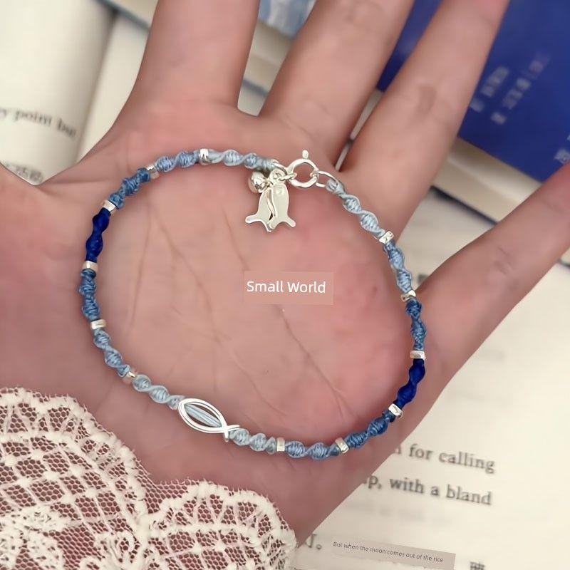 

Глубоководная рыба Маленькая рыба Плетеный ручной ремешок Ручная работа DIY Набор материалов Синий Браслет с маленькой рыбкой Подарок для подруг Подарок-объект Blue small fish hand rope