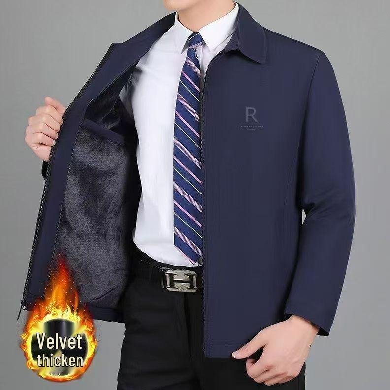 

Men s Autumn/Winter Thick Cotton Coat - Warm, Loose, Velvet Lining, Button & Zipper, Layered Wear for Middle-Aged and Elderly, Wasteland Style. 170/88A, 90-105 lbs