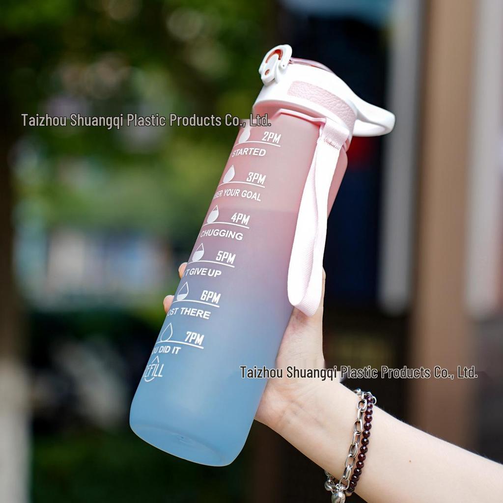Gradient Frosted Sports Water Bottle with Handle and Straw – 1000ml Large Capacity Outdoor Use