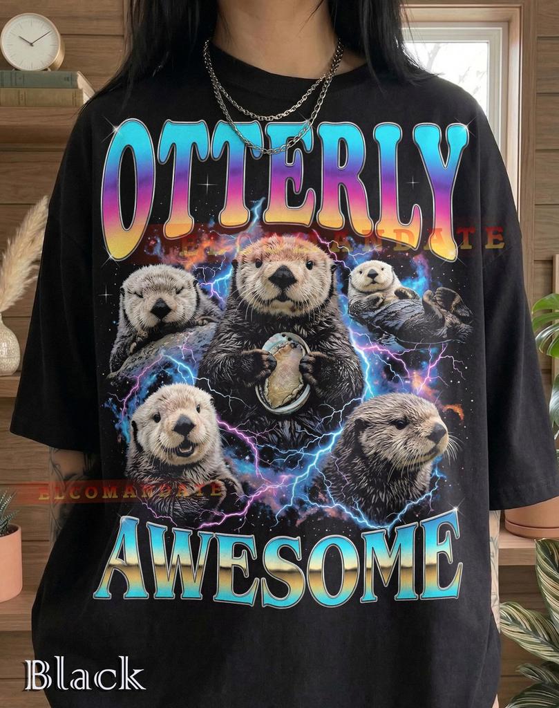 Otterly Awesome Sea Otters Comfort Colors® Tshirt, 90s Vintage Bootleg Cosmic Space Lightning Cute Funny Pun Animal Graphic Shell Tee