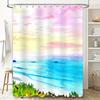 Vibrant Beach Scene Shower Curtain Pink Blue Watercolor Sky Bath Decor for Modern Bathroom