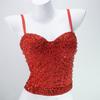 Sparkling Pearl-Embellished Longline Bustier Corset with Boning Women's Outerwear Top Bra Vest  Fashion