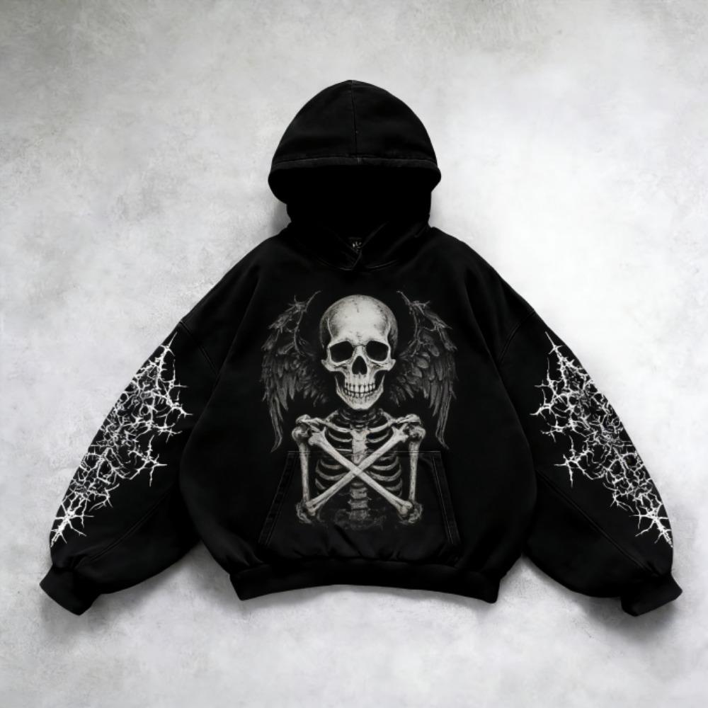 Černé Mikiny s Vintage Potiskem Módní Pánské Dámské Oversized Dlouhý Rukáv Pulovr Ležérní Mikiny Mikina Oblečení