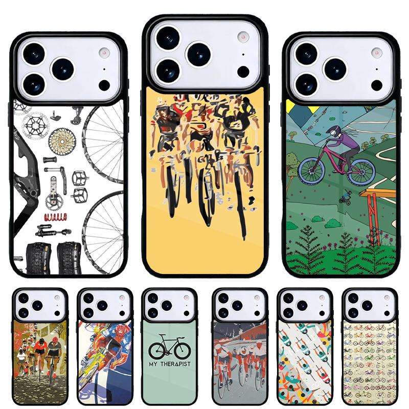 Cycling Heartbeat Bike Phone Case for iPhone 17 16 15 14 13 Pro Max Back Cover for 12 11 Pro Coque