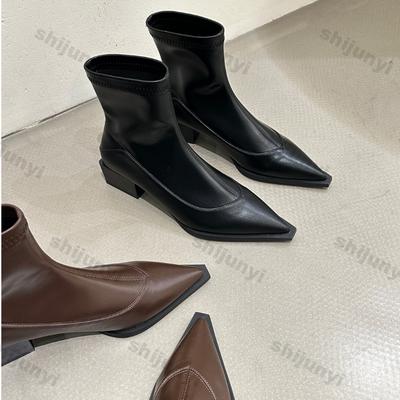 Damen Stiefeletten Mode Sexy Spitzschuhe Damen Herbst Winter Trend Stiefel Design Elegant Dicker Absatz Walking Botas Mujer