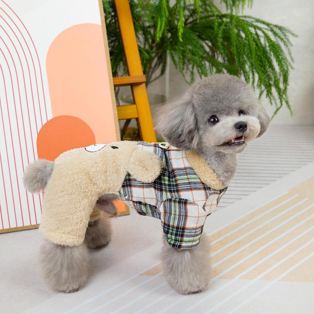 Haustier Vierbeinige Baumwollkleidung - Herbst/Winter Karomuster Patchwork Bär Design