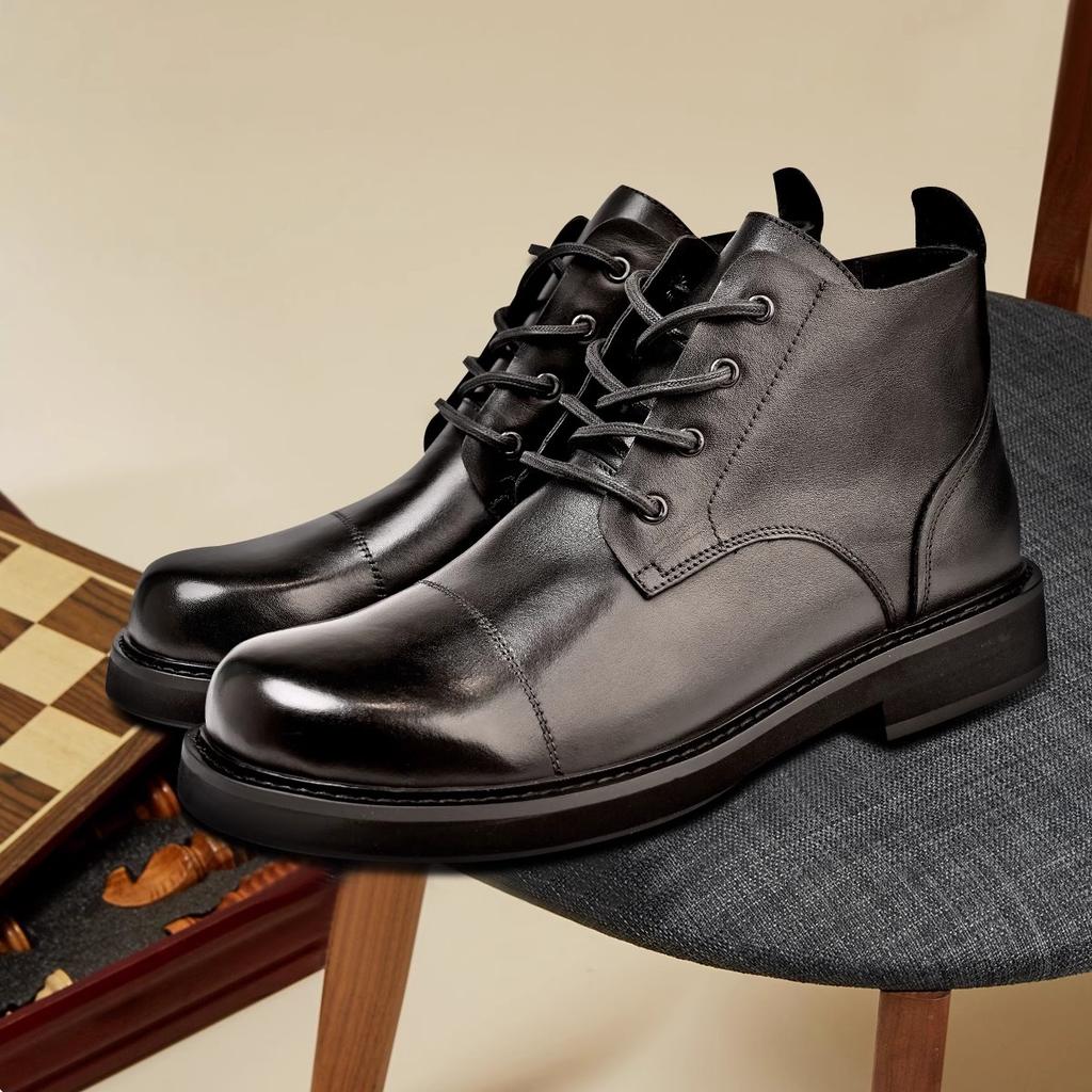 Martin Boots Men'S Leather British Casual Leather Shoes Business Help Men'S Big Head Leather Boots Soft Sole Short Boots