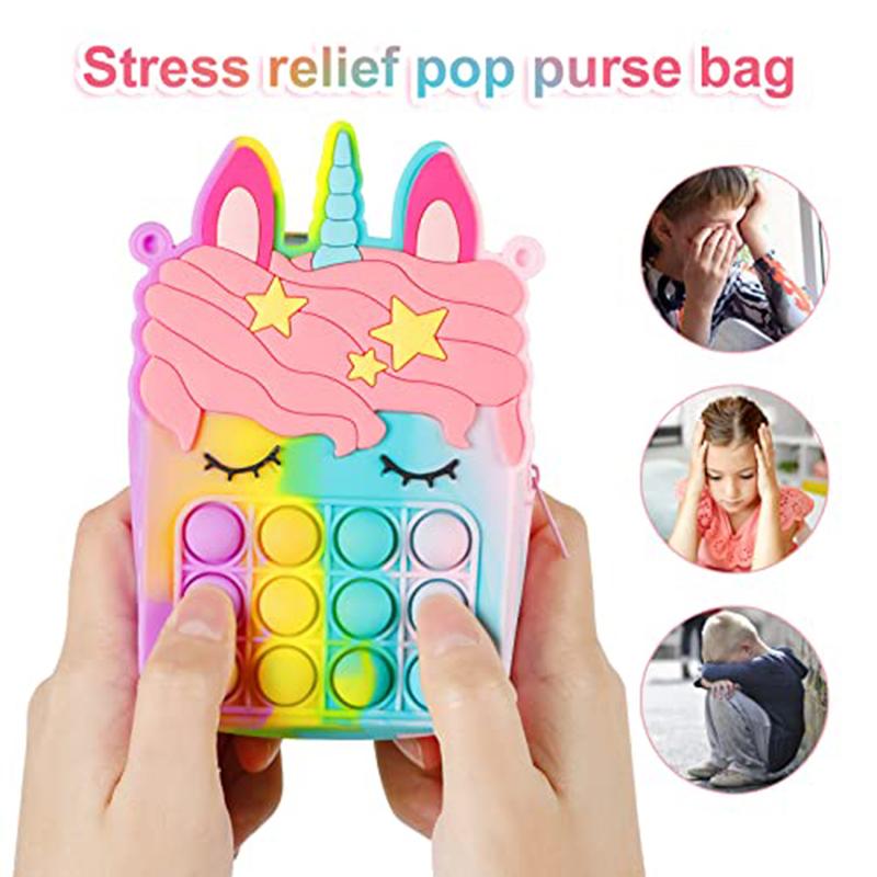 Girls Silicone Kawaii Unicorn Messenger Bag Coin Purse Children's Decompression Fidget Toys Stress Relief Autism Handbag juguete