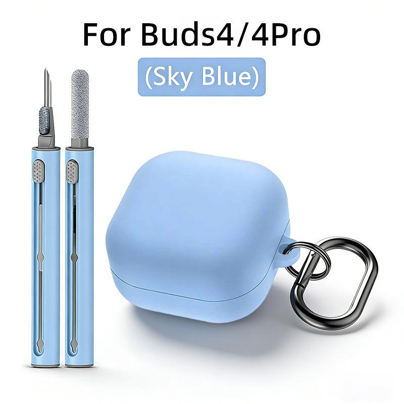 Case for Samsung Galaxy Buds 4 / Buds 4 Pro, silicone case, with cleaning kit and carabiner синий