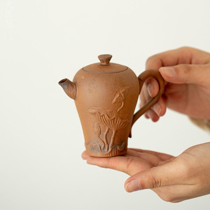 Old Rock Mud Rough Pottery Lotus Shape Tea Pot Retro Teapot Tea Kettle Tea Ceremony Tea Making Single Pot Tea Ceremony