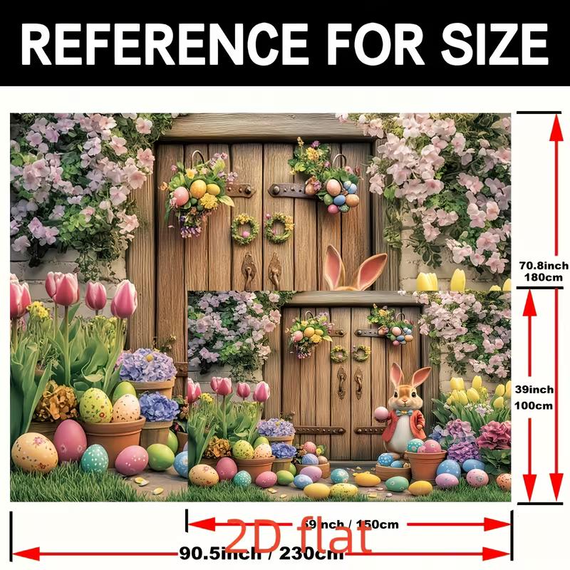 2D Easter Rabbit Door Tapestry, Tulips & Easter Eggs Wall Decor