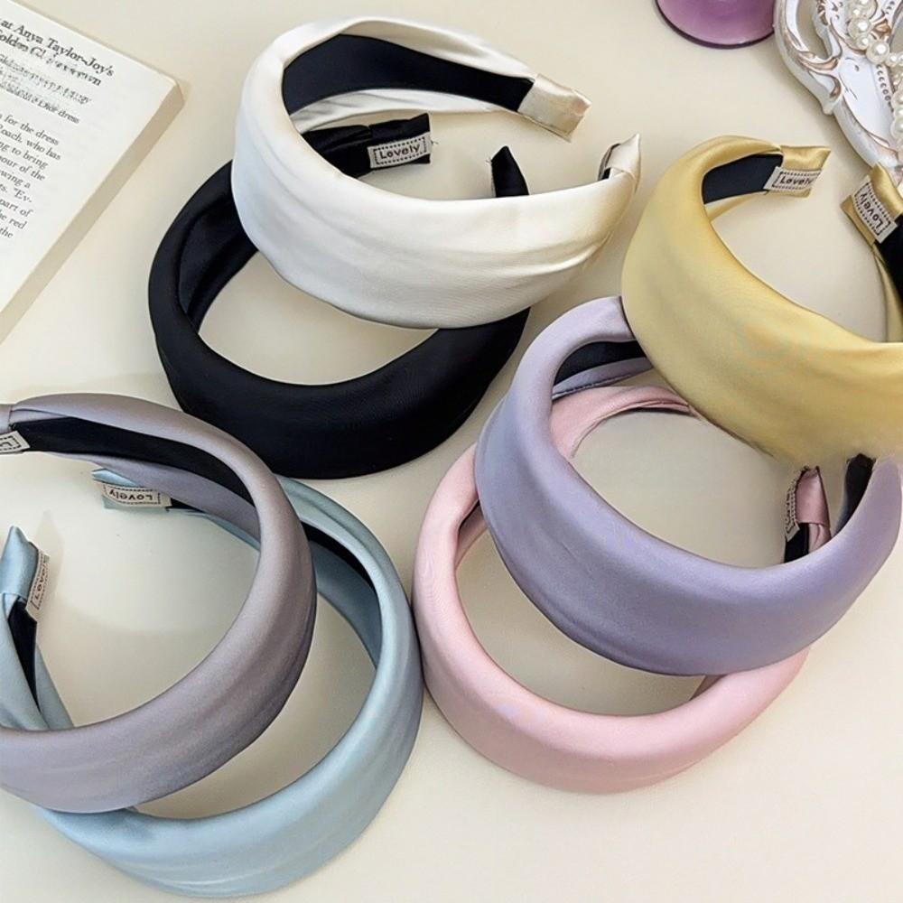 Wide-Brimmed Satin Headband Solid Color Hair Hoop Band New Silk Hair Band Girls