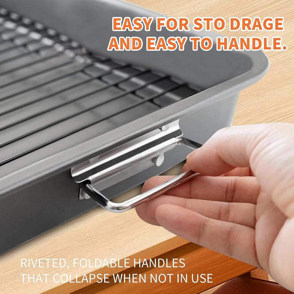 Stainless Steel Non-stick Baking Tray with Grill 15x 11 Inch for Roast Chicken Vegetables Turkey Silver
