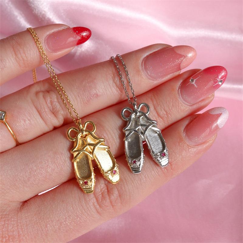 Princess Dance Shoes Necklace: Ballet Pendant In Gold-Plated Copper