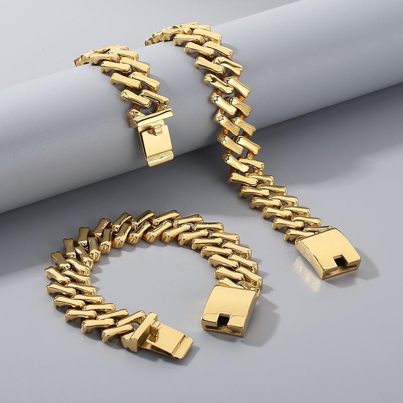 Cross Border Trend 18K Gold Plated Stainless Steel Hip Hop Bright Surface Cuban Necklace Men and Women Jewelry
