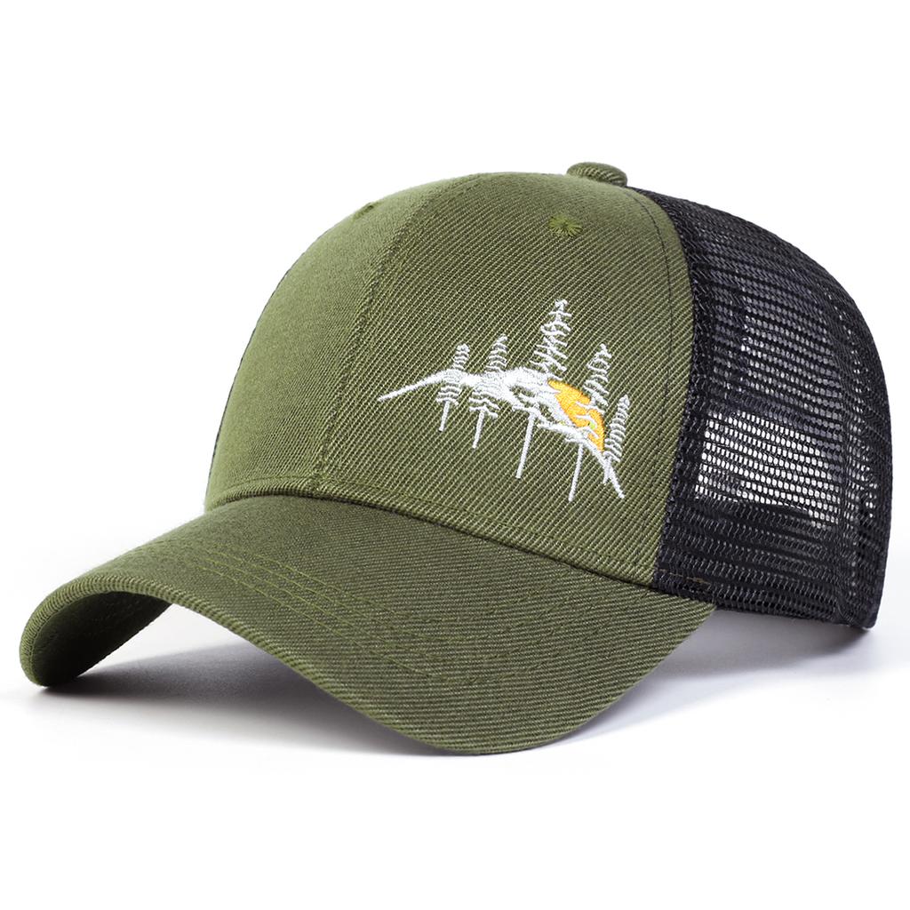Unisex Mountain Tree Embroidery Baseball Net Caps Spring Summer Outdoor Adjustable Casual Hats Dad Hat Sunscreen Hat
