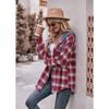 Women Oversized Plaid Flannel Hooded Long Sleeve Casual Shirt Jacket