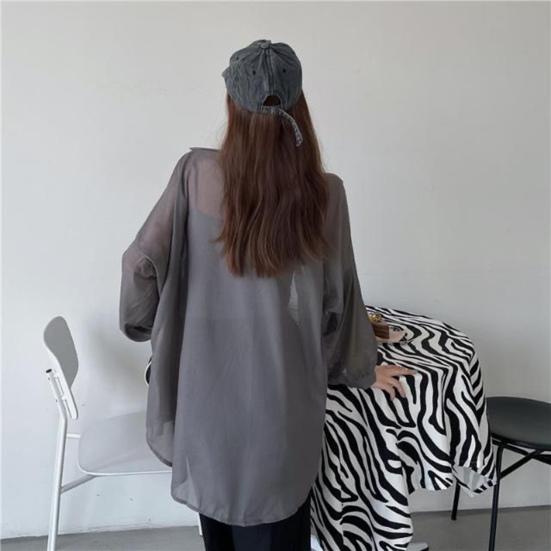 Opalovací krém Outwear Jednobarevné Univerzální Knoflíky Placket Ženy Plážový styl Šifon Top Šátek Dámské oblečení