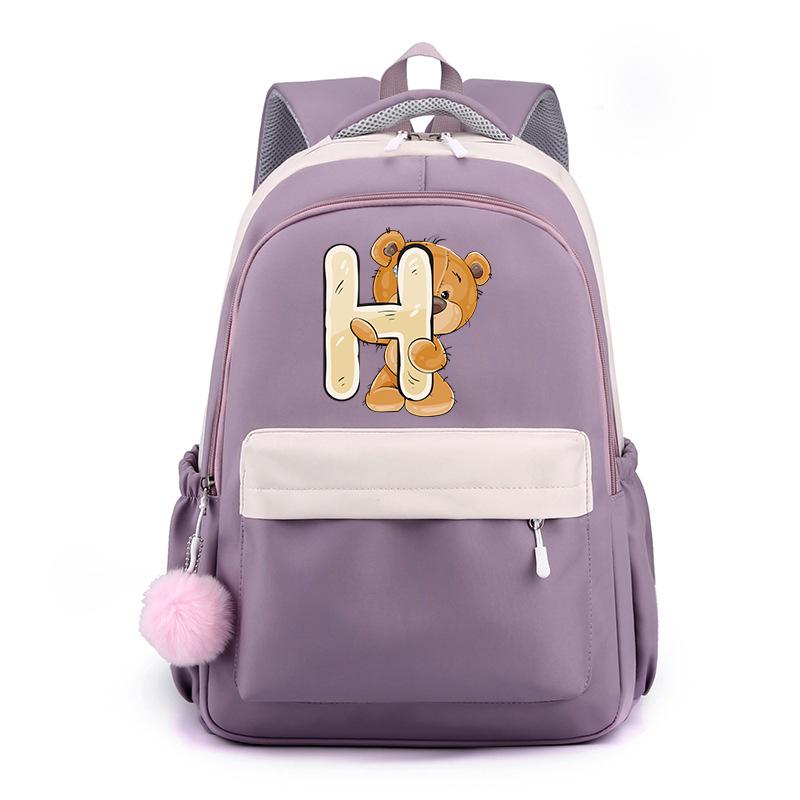 Zaino in Tela Stampata Orsetto 26 Lettere dell'Alfabeto Inglese Cartella Scolastica Zaino Kawaii per Ragazza Zaino per Libri Borsa Scolastica Studente Regalo Teen