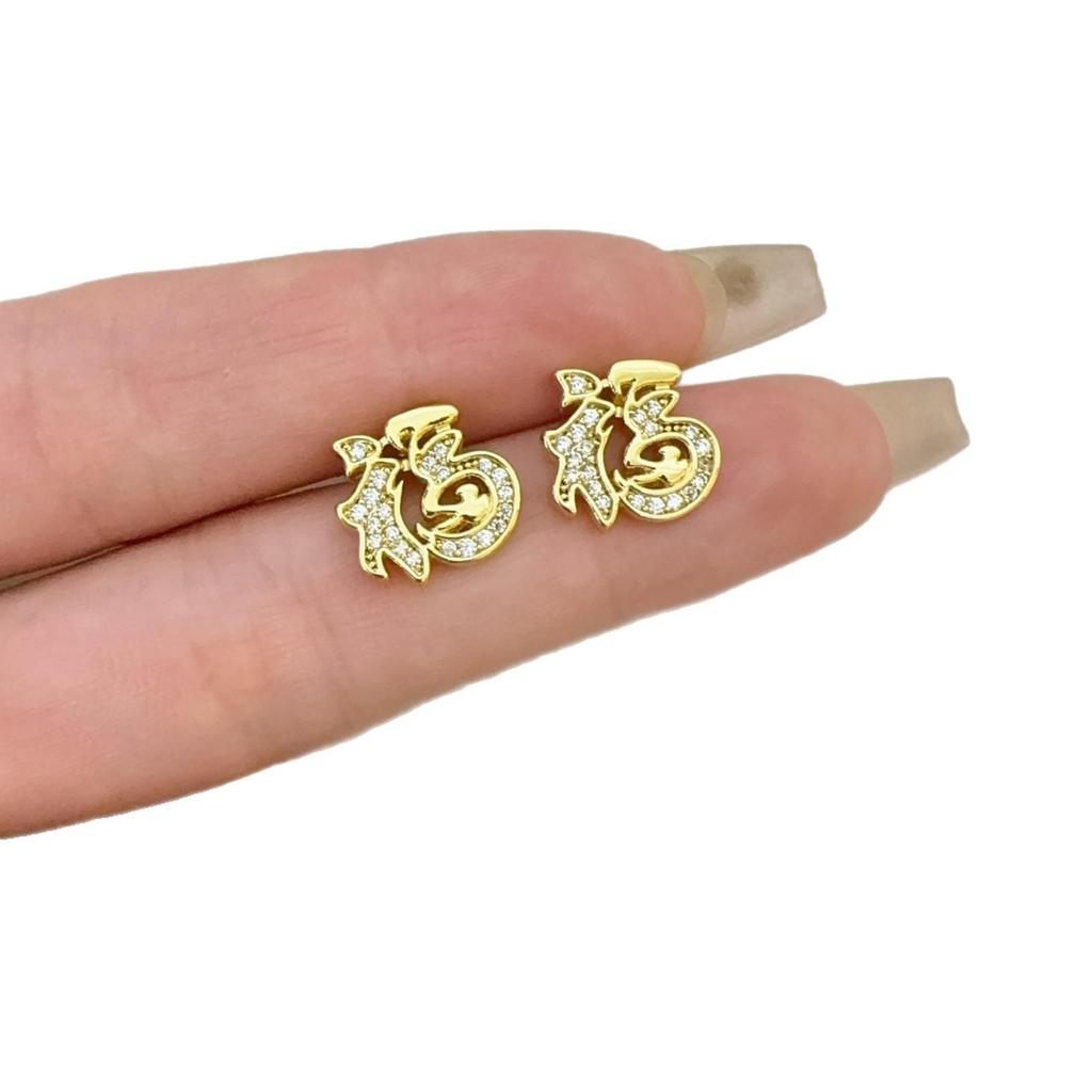Exquisite Chinese 'Fu' Zircon Earrings - Women's Light Luxury, Niche, Sweet & Versatile