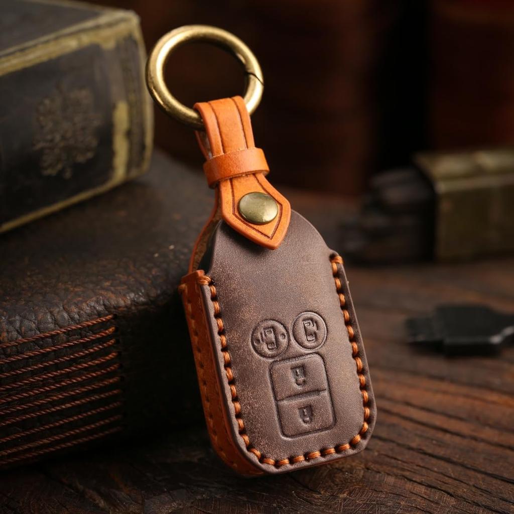Suzuki Key Cover for and New Custom Key and Genuine Tanned Smart Key Custom Leather Dark [smasol] Jimny, Nomad, Frontus, Spacia, Jimny, Case, XBEE,