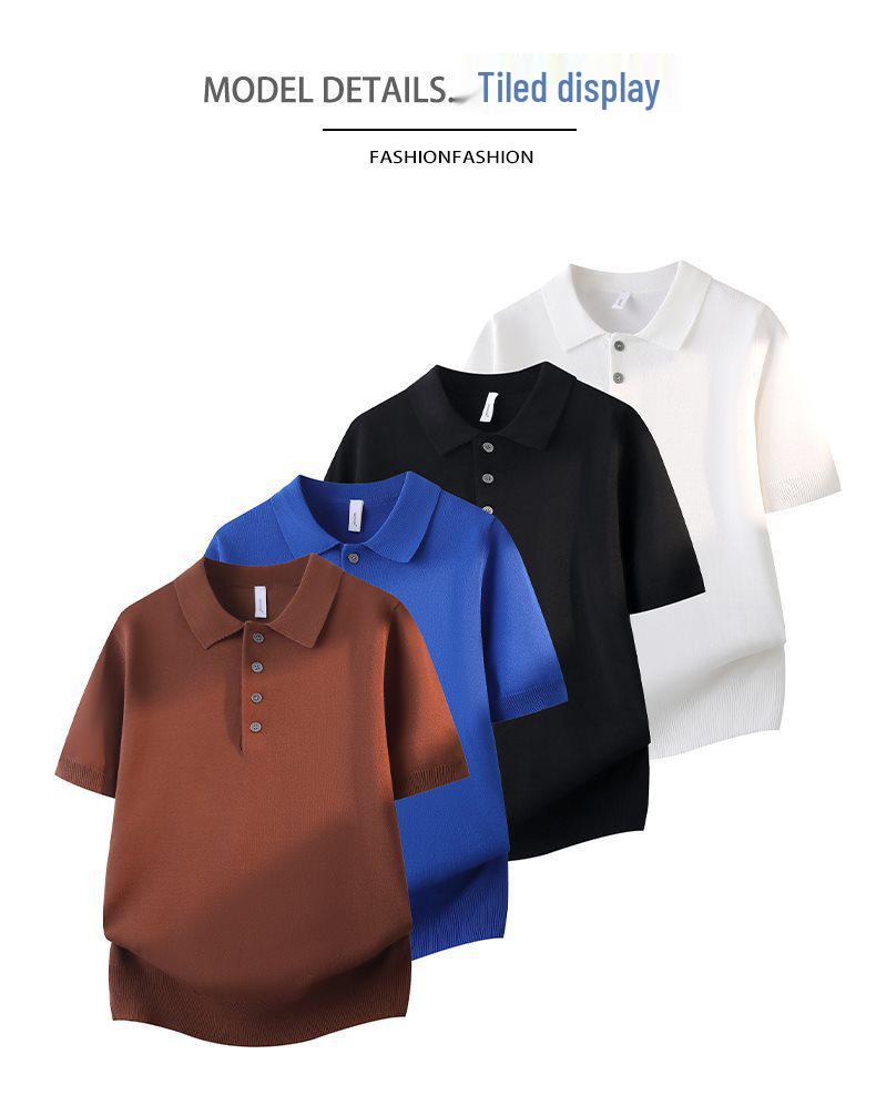 2026 Men's Summer Solid Color Knit Lapel Polo Shirt - Korean Style Casual Fashion