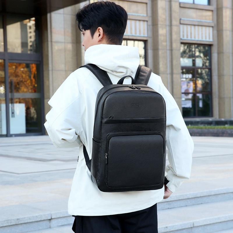 Schoolbag Men's Black Business Backpack Large Capacity Commuter Bag Fashion Casual Light Bag First Layer Cowhide Trend Backpack