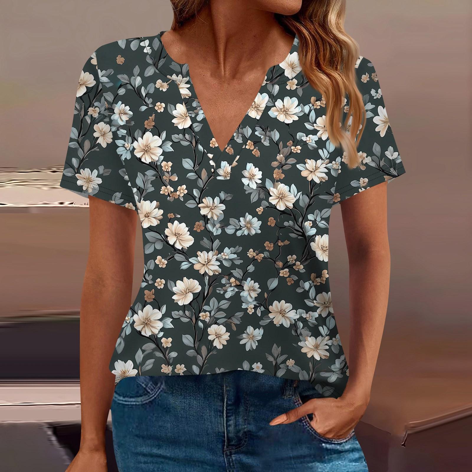 

Женская футболка Футболка с принтом с коротким рукавом Повседневные выходные Мода Базовый топ с V-образным вырезом Обычный топ S чёрный