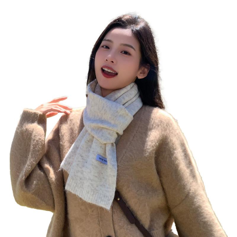 Solid Color Simple and Gentle Knitted Scarf Women's Winter Soft Waxy Versatile Cold-proof Thickened Warm Neck Scarf