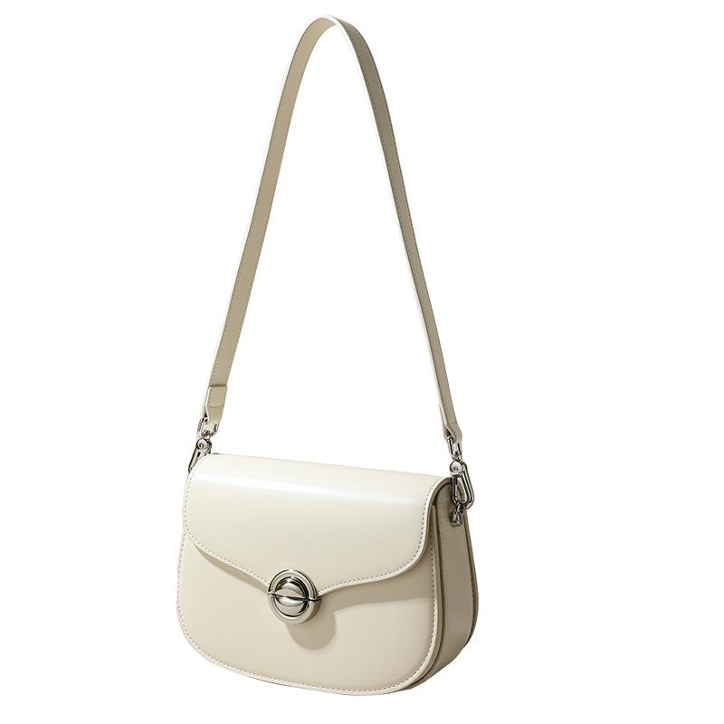 Genuine Leather Single-shoulder Bag with Buckle Design Commuter Women's Bag Cowhide Handbag Small Handbag Underarm Bag