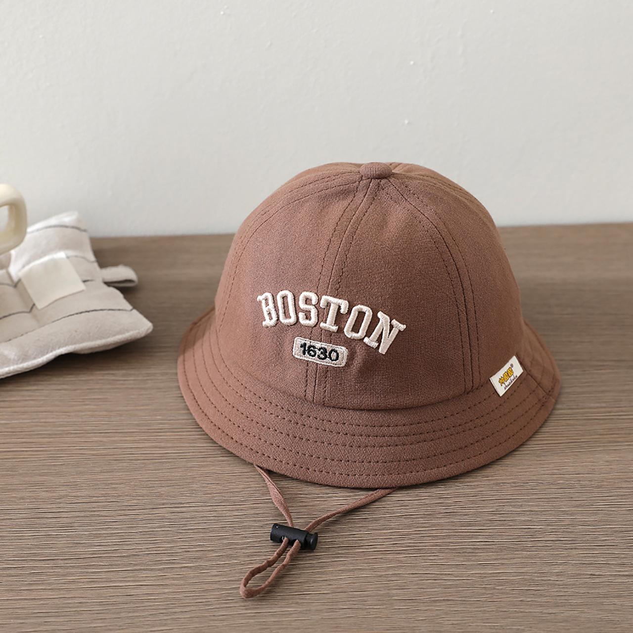 

Letter Embroidered Bucket Hat for Baby Boy Summer Wide Brim Fisherman Cap Solid Color Adjustable Cotton Kids Sun Hats кофейный