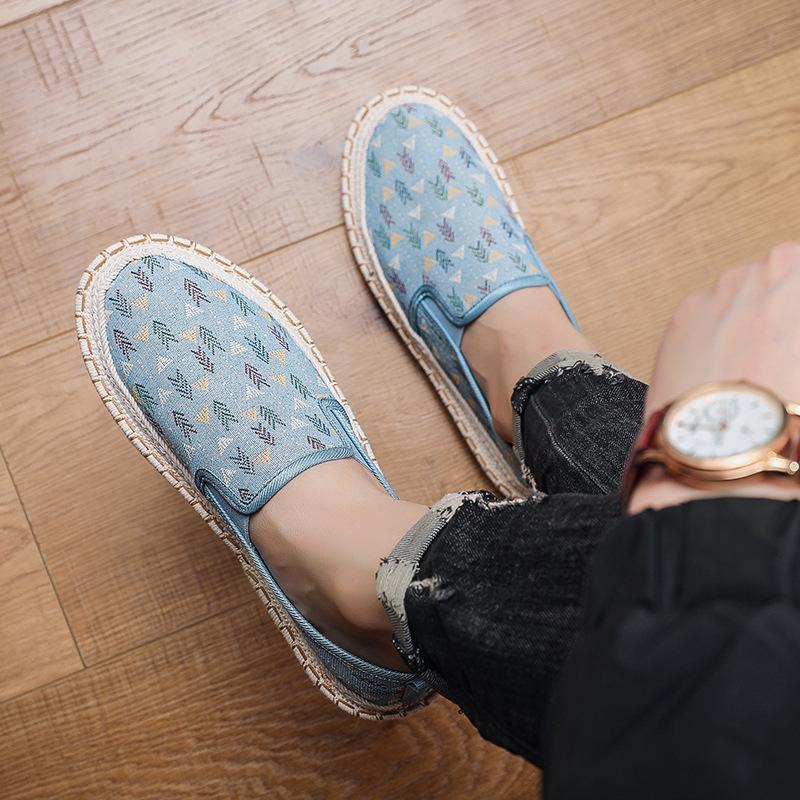 Old Beijing cloth shoes men's printing summer breathable lazy one pedal Doudou shoes men's soft-soled linen fisherman shoes