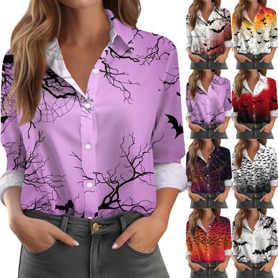 Women's Shirt Blouse Print Button Long Sleeve Casual Basic Shirt Collar Regular Top