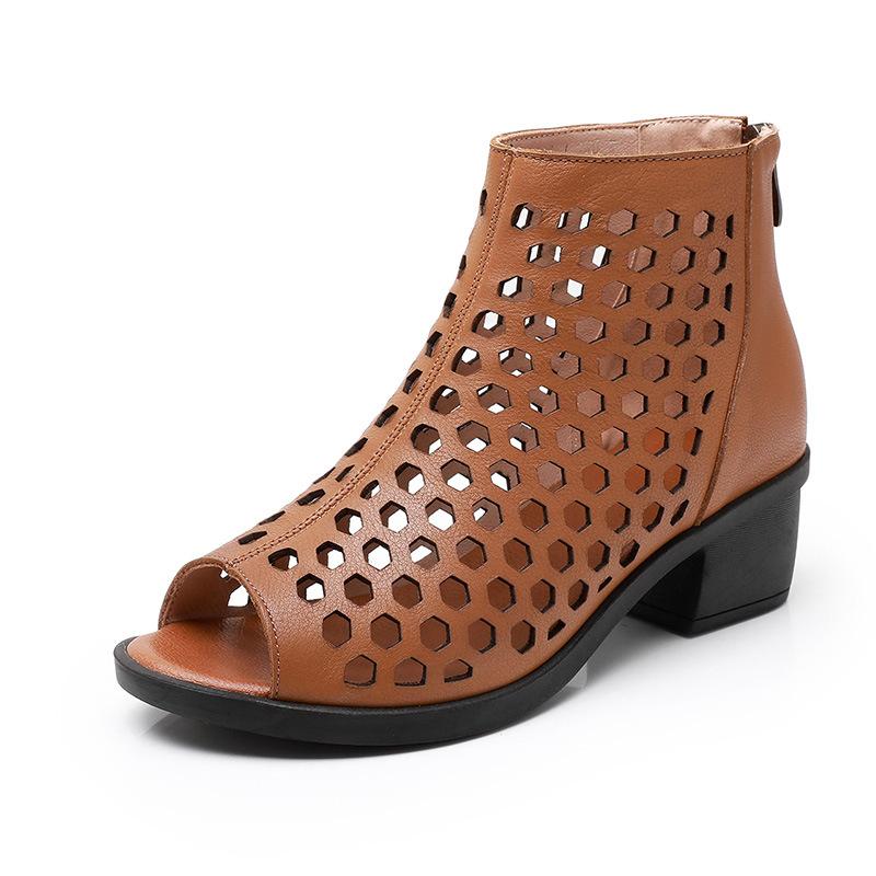 Fashion GKTINOO 2025 Summer Boots Women Sandals Genuine Leather High Heels Platform Hollow Peep Toe Female Ladies Shoes Zapatos De Mujer