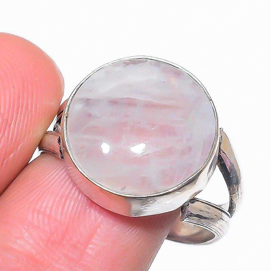 

Natural Rose Quartz Gemstone 925 Sterling Silver Jewelry Ring Size 10 R7e42