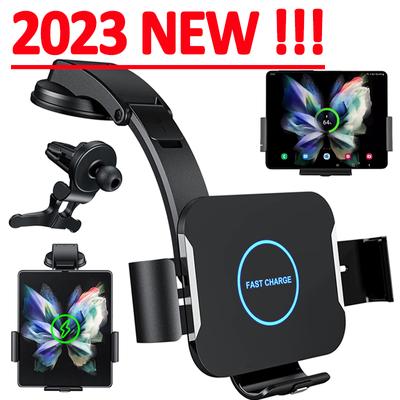 15W Dual Coil Car Wireless Charger Phone Holder For Samsung Galaxy Z Fold 4 3 2 iPhone 14 13 Pro Max Fold Screen Fast
