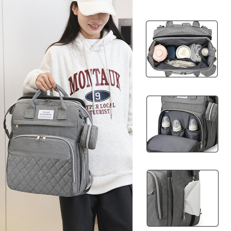 Large-capacity Mommy Bag, Portable Storage Backpack for Moms, Multifunctional Diaper Bag, Foldable Baby Bed Bag