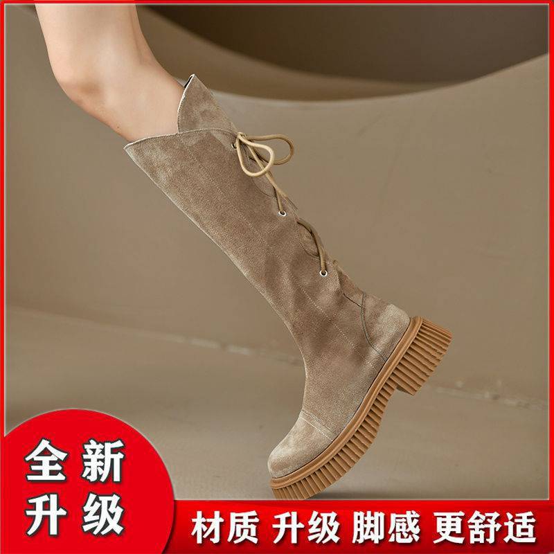 Vendas quentes Botas longas femininas, mas na altura do joelho 2024 novas botas Martin de outono de alta elasticidade, todas as tiras, botas de cavaleiro confortáveis