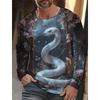 Spring and Autumn Round Neck 3D Snake Pattern Printed Top Fashionable Casual Long Sleeved Men's T-shirts