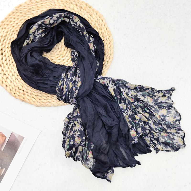 

New Scarf Cotton Hemp Gradient Blue Retro Versatile Printed Women s Long Fold Shawl Soft Fashionable Mountaineering Scarf